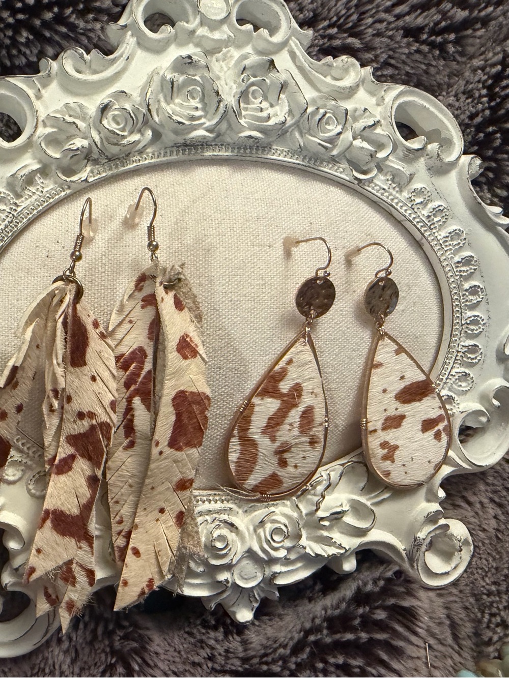 Cowhide Pattern Leather Earrings - Brown & White earring bundle
